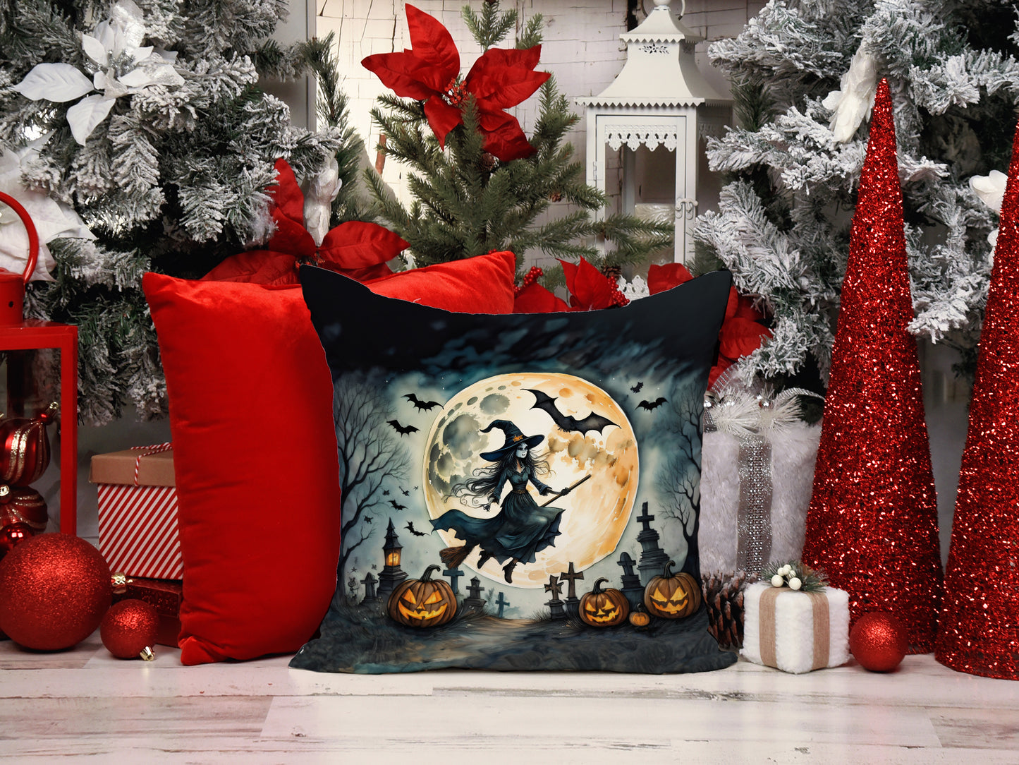 Flying Witch Spooky Halloween Throw Pillow