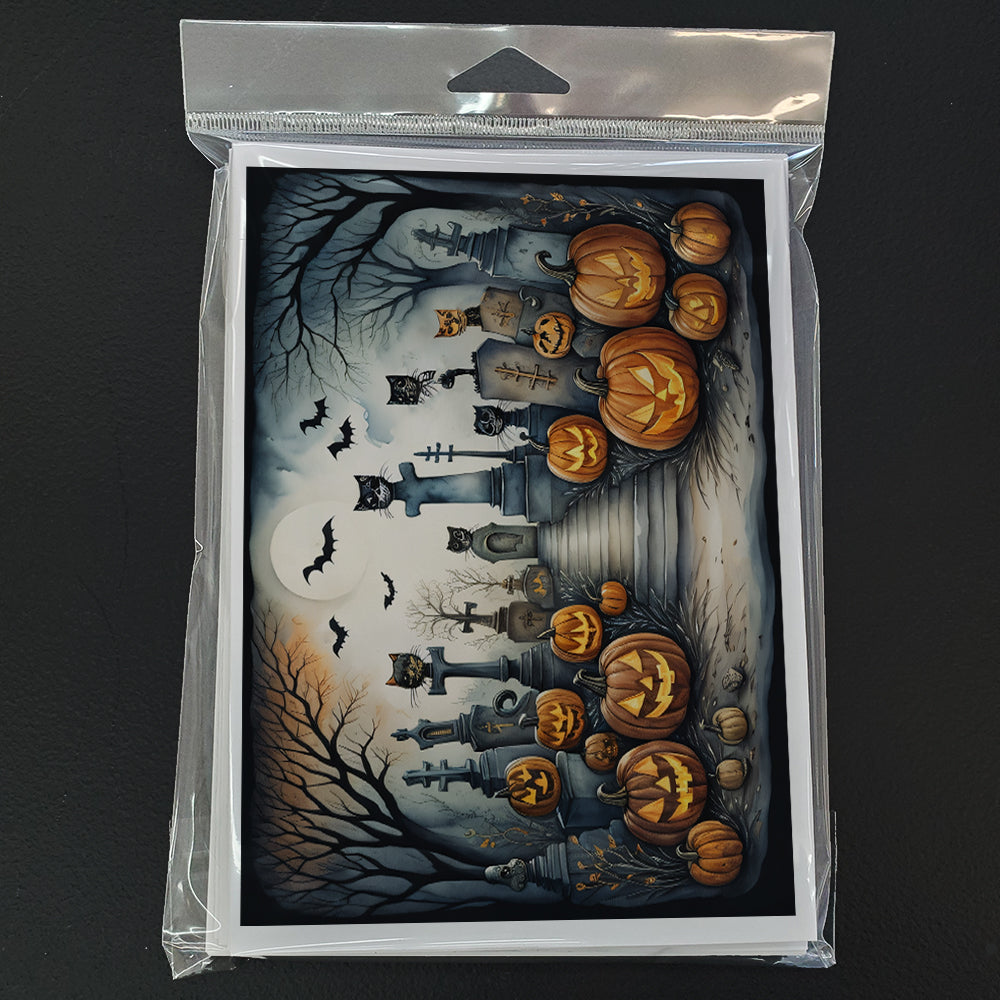 Cat Cemetery Spooky Halloween Greeting Cards Pack of 8