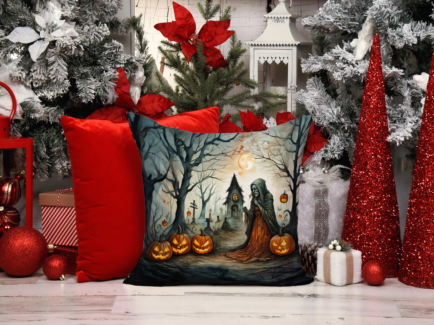 The Weeping Woman Spooky Halloween Throw Pillow
