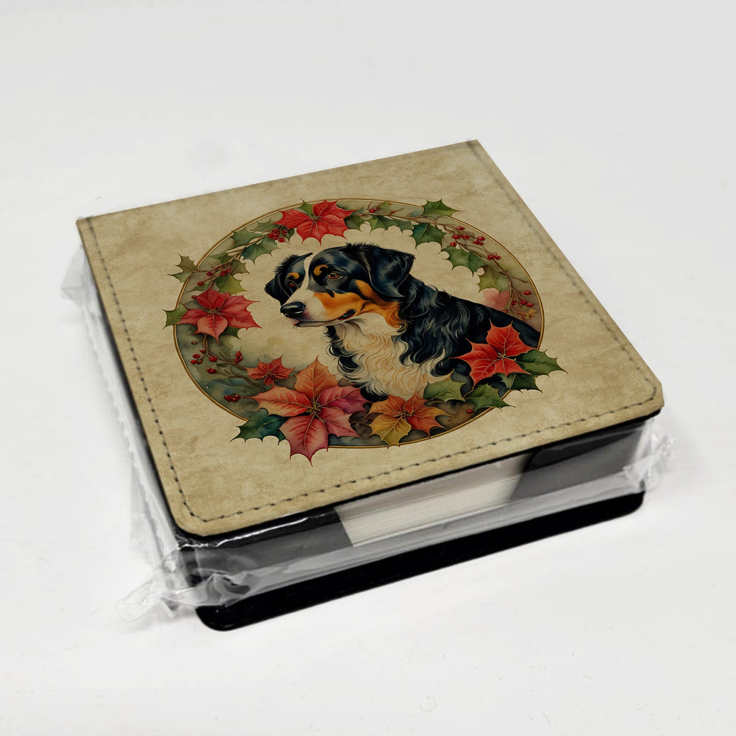 Appenzeller Sennenhund Christmas Flowers PU Leather Note Paper Holder