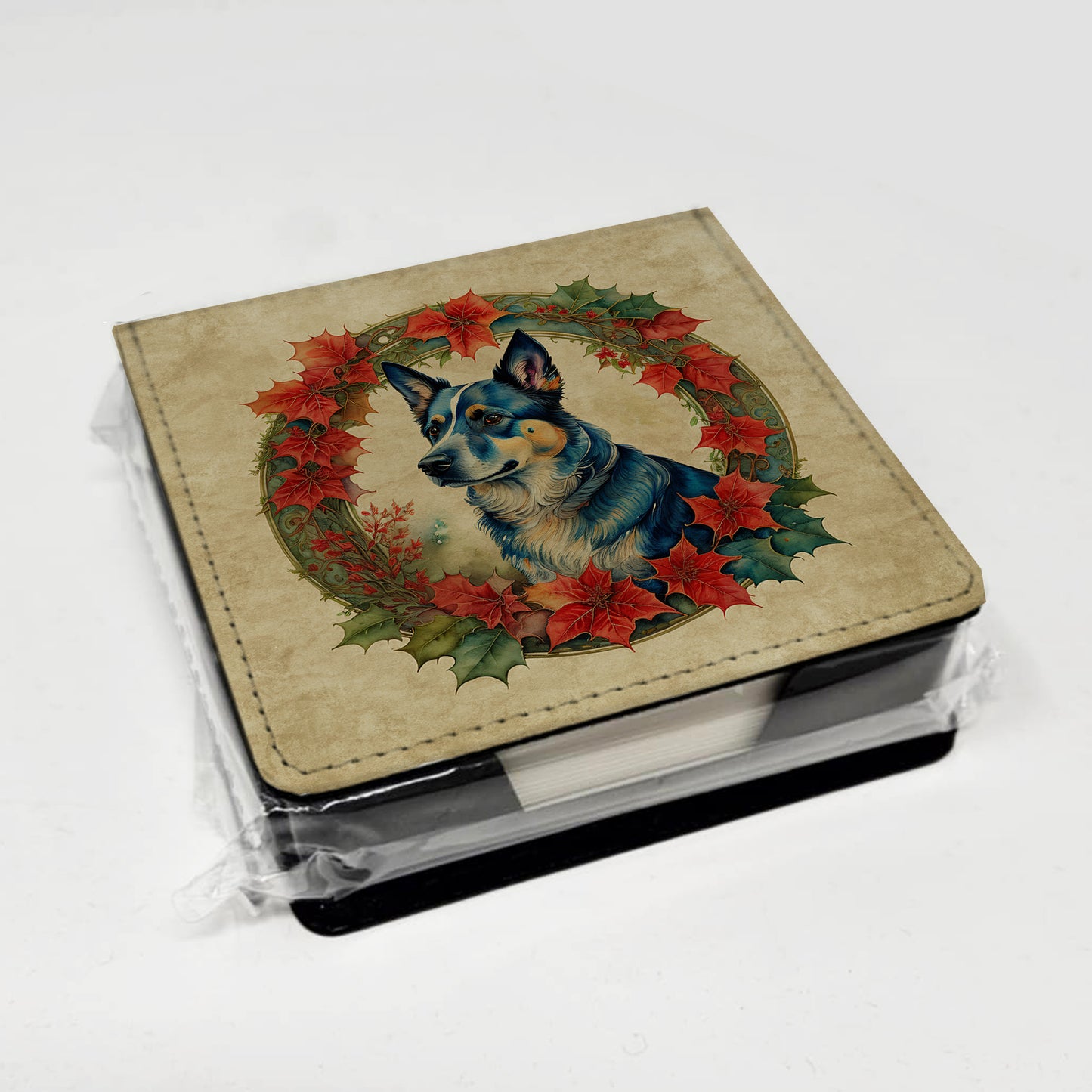 Australian Cattle Dog Christmas Flowers PU Leather Note Paper Holder