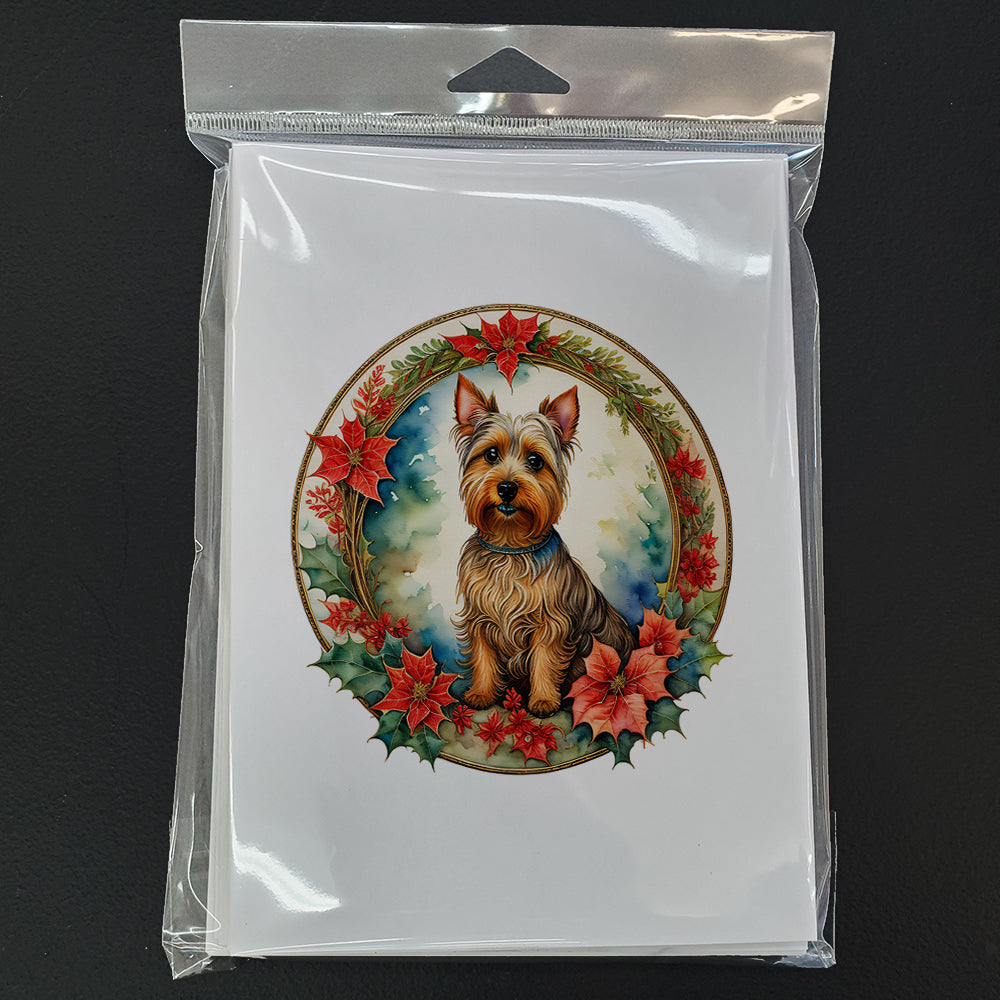 Australian Terrier Christmas Flowers Greeting Cards Pack of 8