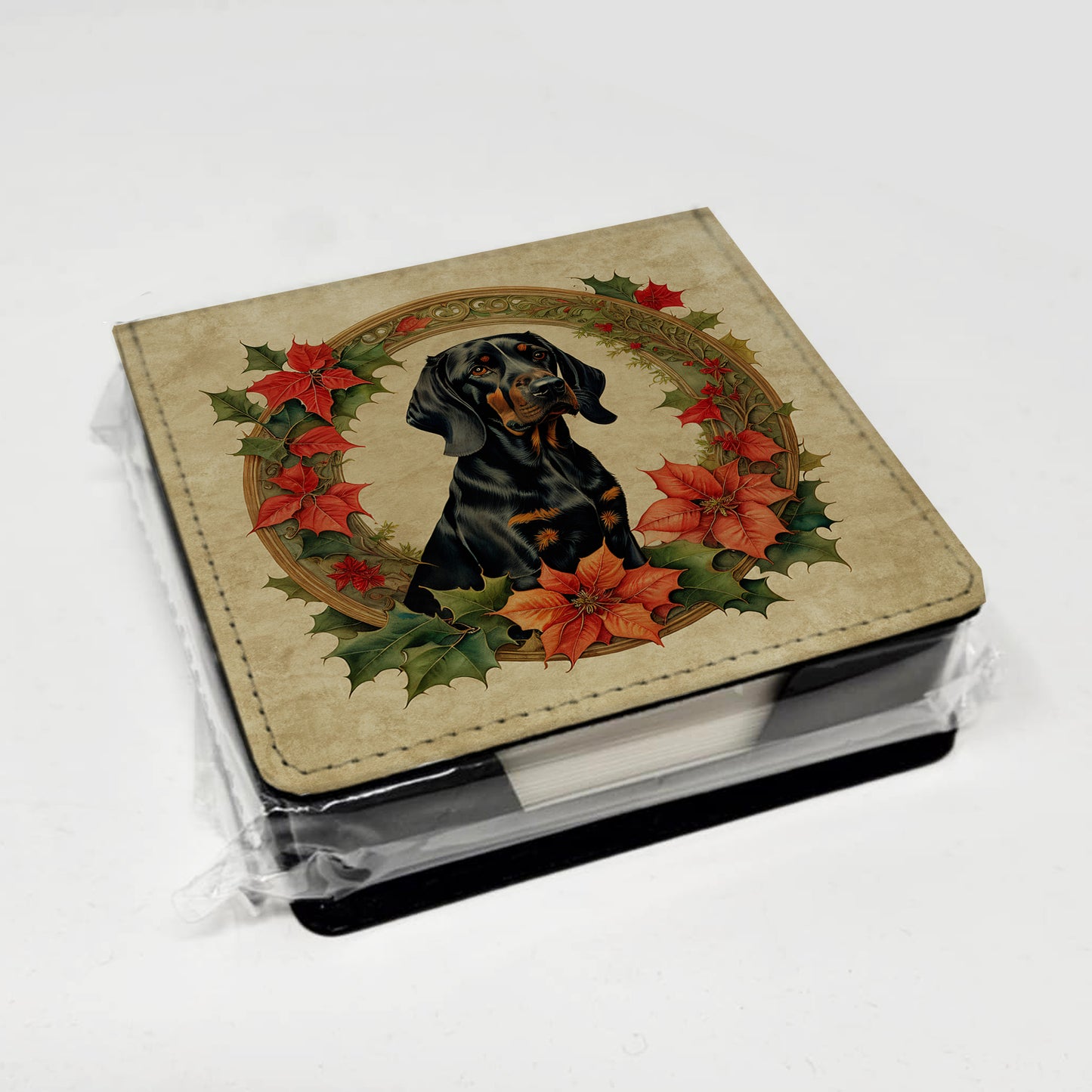 Black and Tan Coonhound Christmas Flowers PU Leather Note Paper Holder