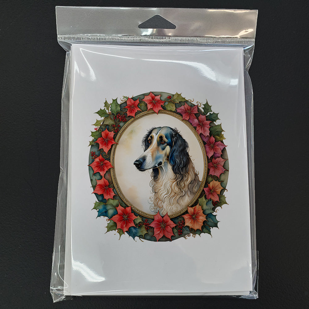 Borzoi Christmas Flowers Greeting Cards Pack of 8