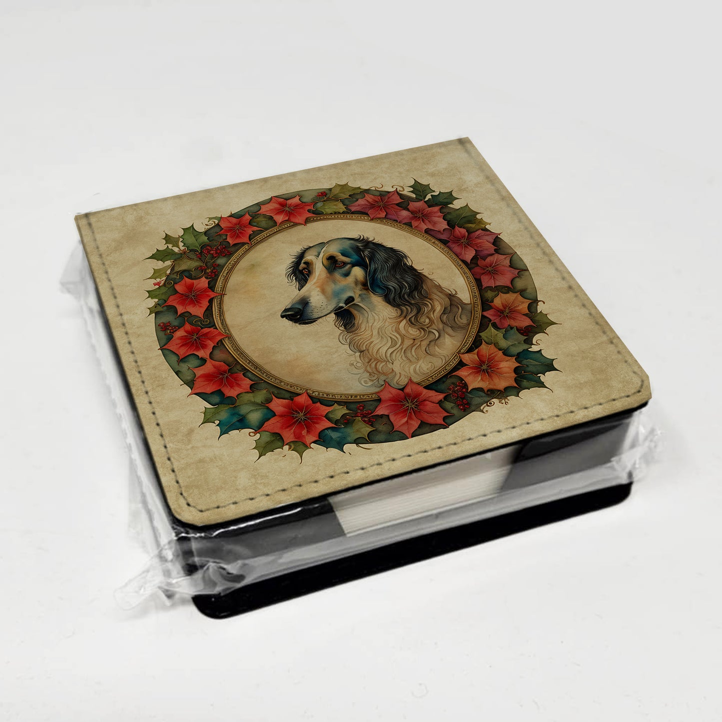 Borzoi Christmas Flowers PU Leather Note Paper Holder
