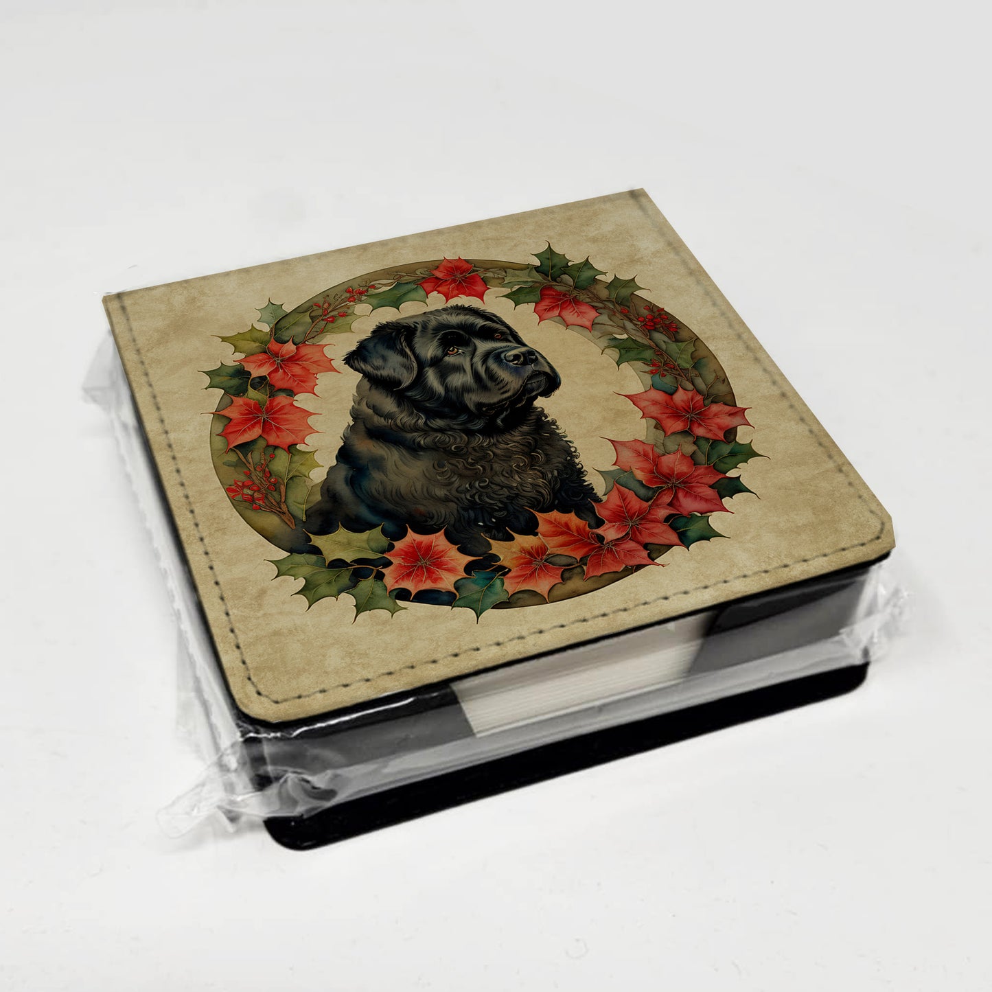 Bouvier des Flandres Christmas Flowers PU Leather Note Paper Holder