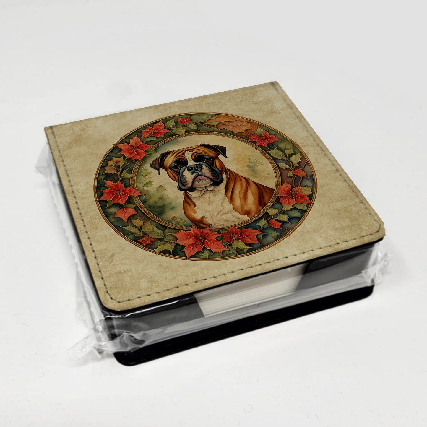 Boxer Christmas Flowers PU Leather Note Paper Holder