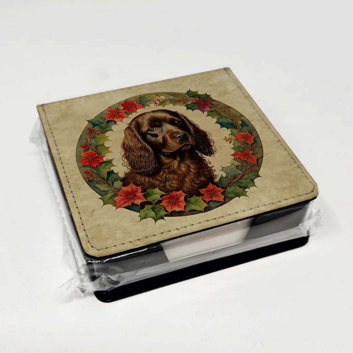 Boykin Spaniel Christmas Flowers PU Leather Note Paper Holder