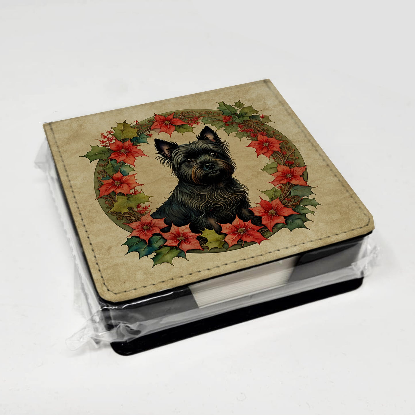 Cairn Terrier Christmas Flowers PU Leather Note Paper Holder