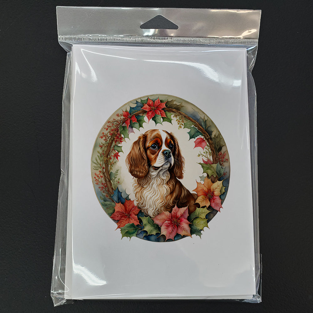 Cavalier Spaniel Christmas Flowers Greeting Cards Pack of 8