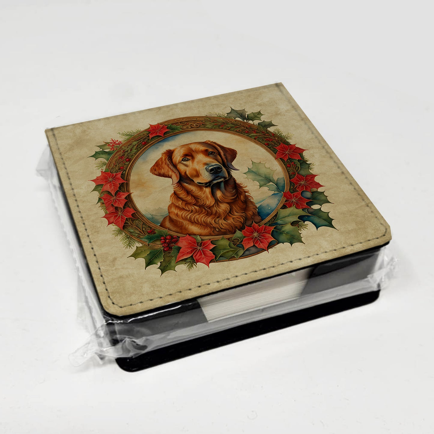 Chesapeake Bay Retriever Christmas Flowers PU Leather Note Paper Holder