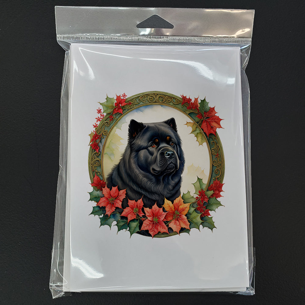 Chow Chow Christmas Flowers Greeting Cards Pack of 8