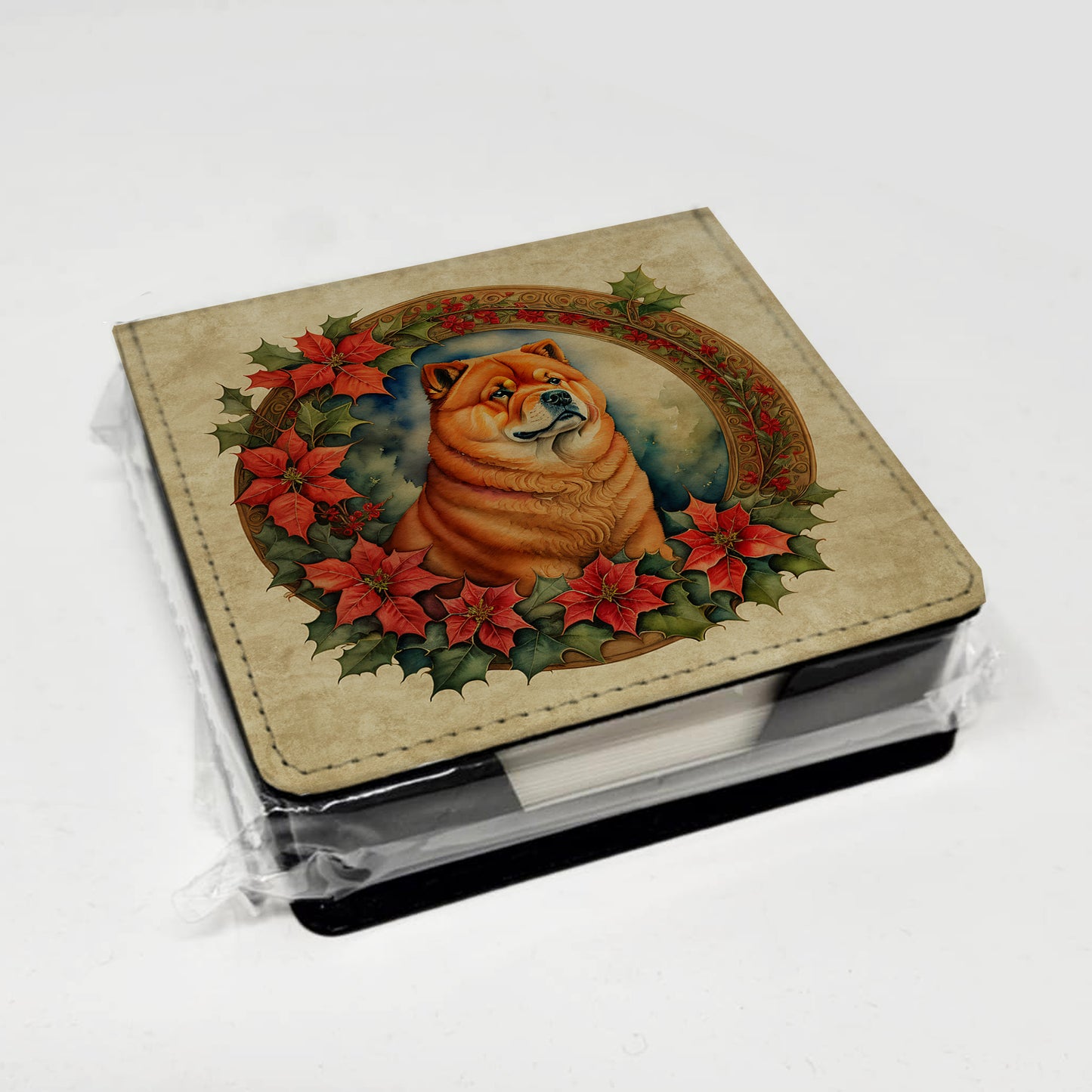 Chow Chow Christmas Flowers PU Leather Note Paper Holder