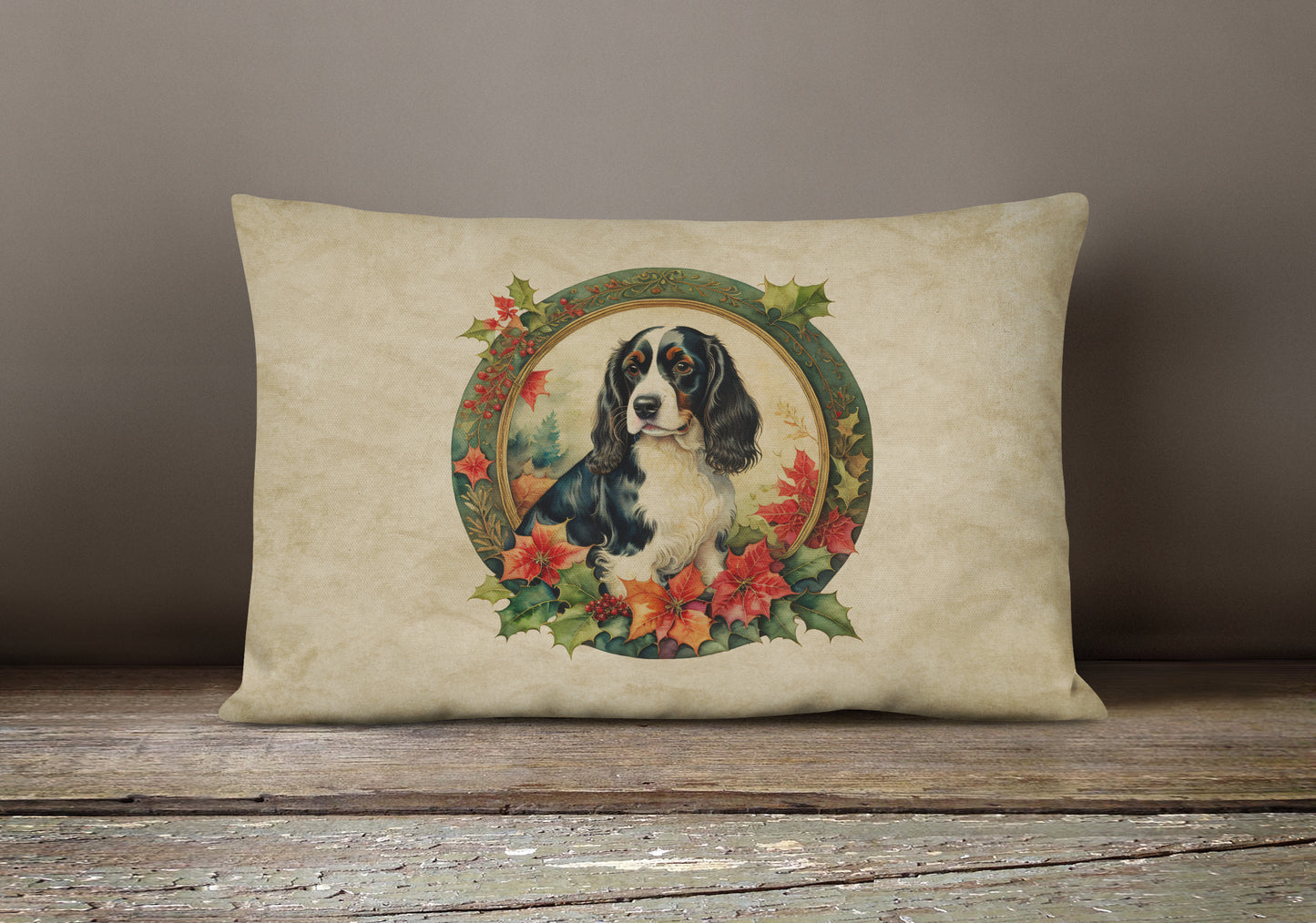 English Springer Spaniel Christmas Flowers Throw Pillow