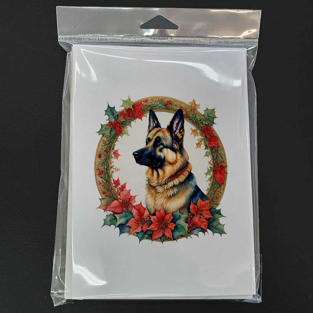German Shepherd Christmas Flowers Greeting Cards Pack of 8