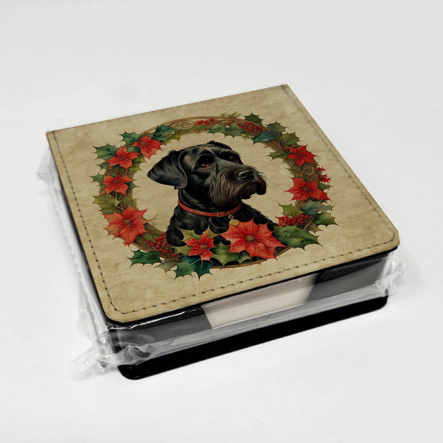 Giant Schnauzer Christmas Flowers PU Leather Note Paper Holder