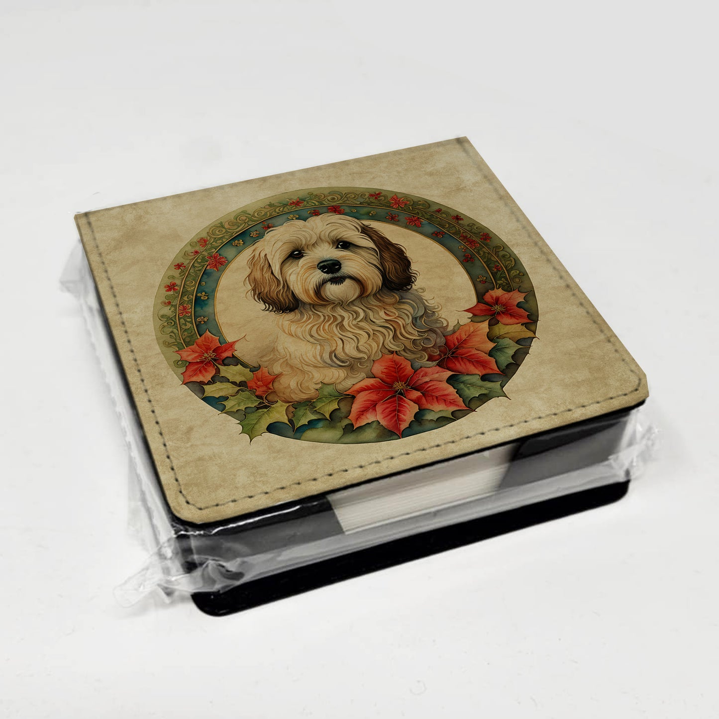 Havanese Christmas Flowers PU Leather Note Paper Holder