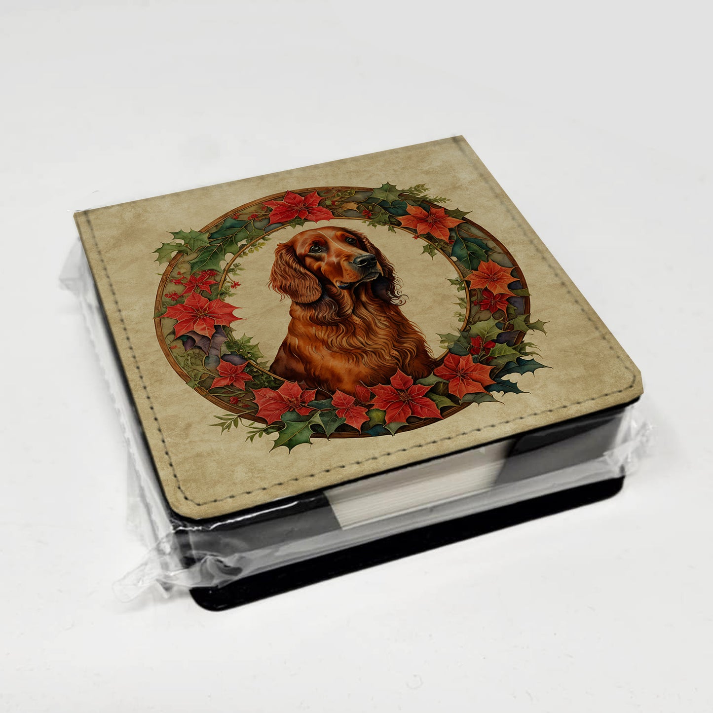 Irish Setter Christmas Flowers PU Leather Note Paper Holder
