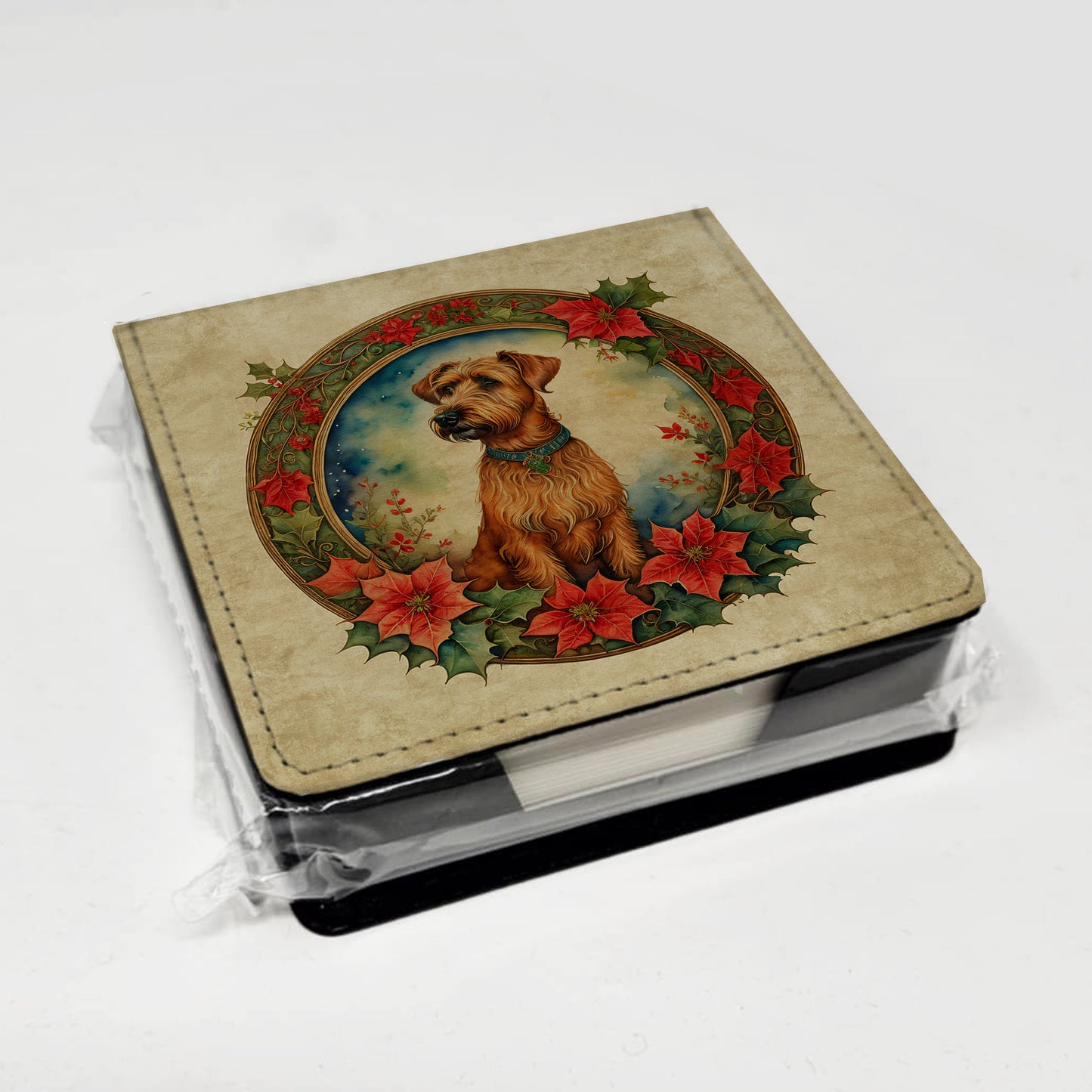 Irish Terrier Christmas Flowers PU Leather Note Paper Holder