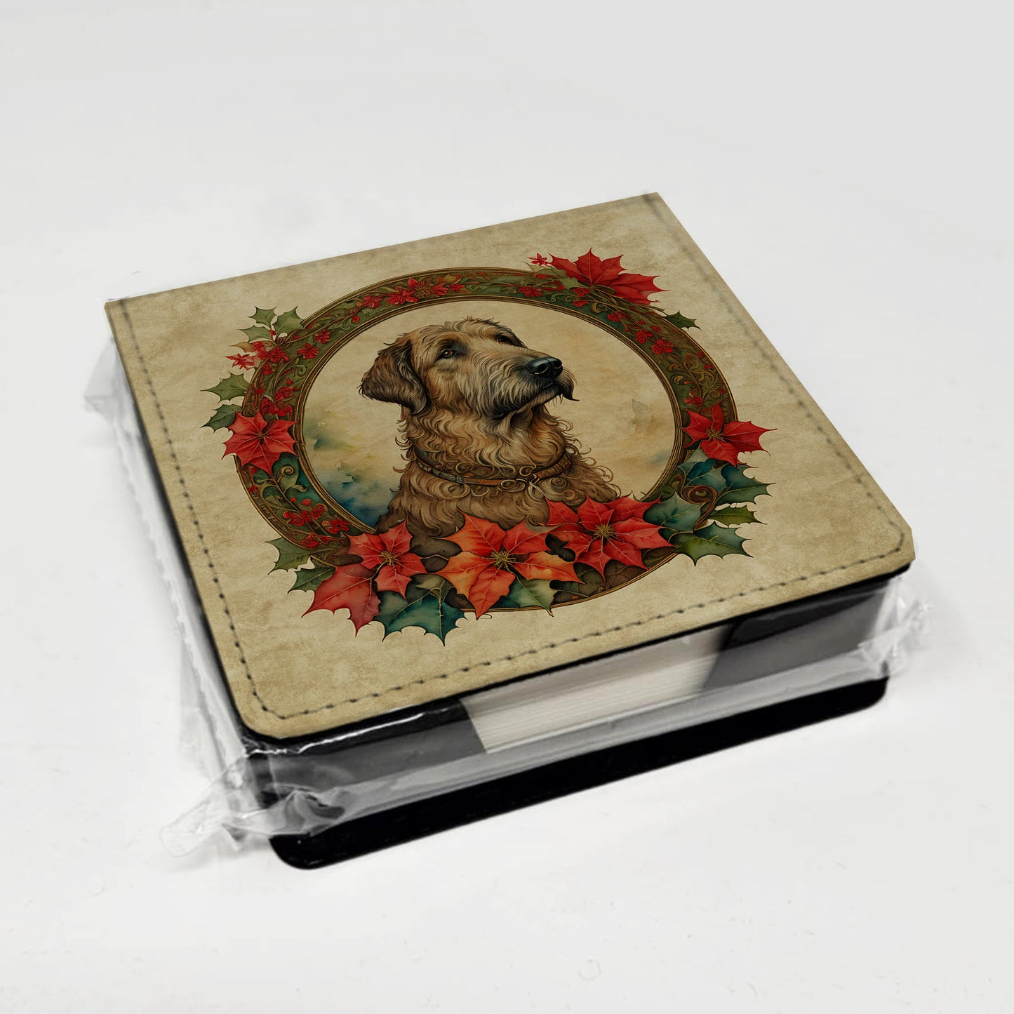 Irish Wolfhound Christmas Flowers PU Leather Note Paper Holder