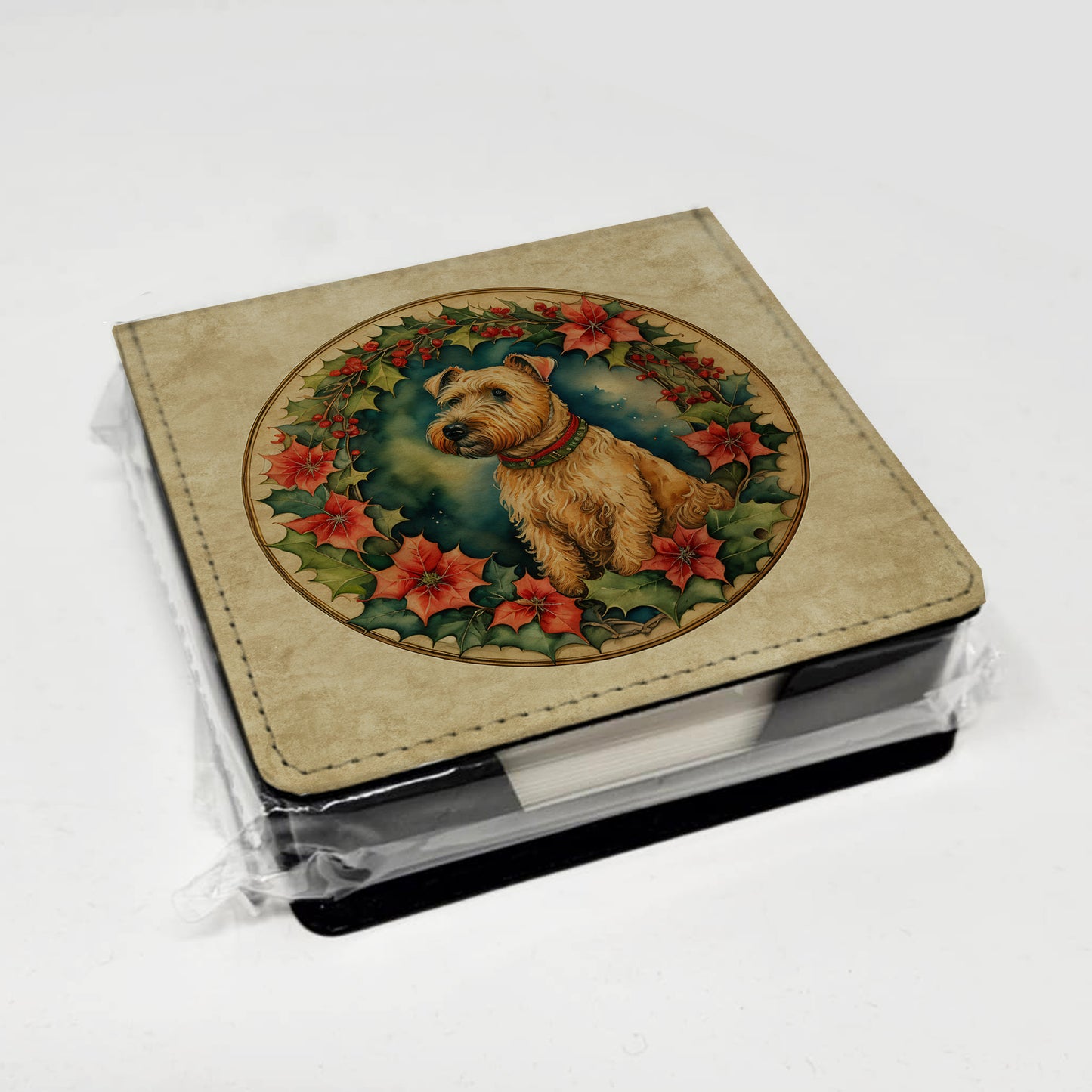 Lakeland Terrier Christmas Flowers PU Leather Note Paper Holder
