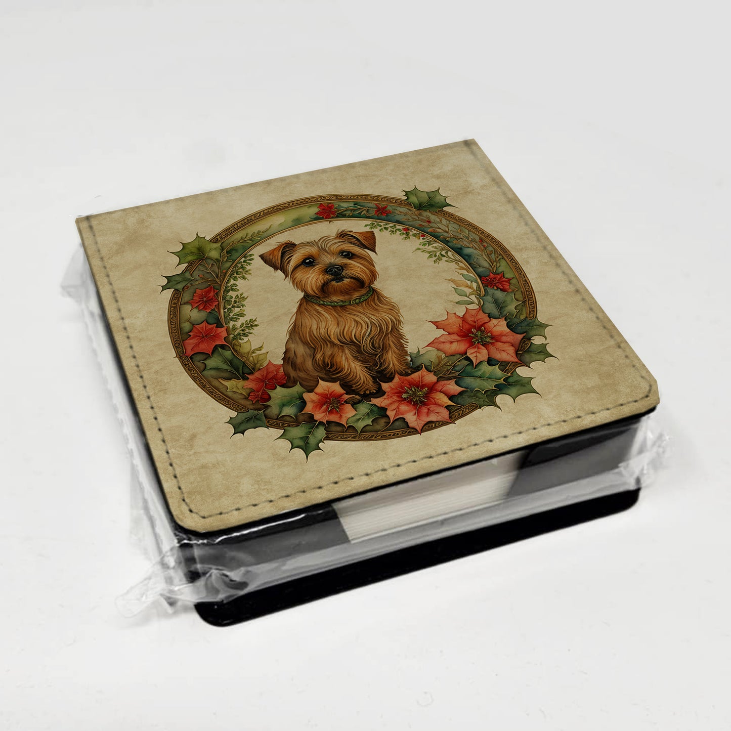 Norfolk Terrier Christmas Flowers PU Leather Note Paper Holder