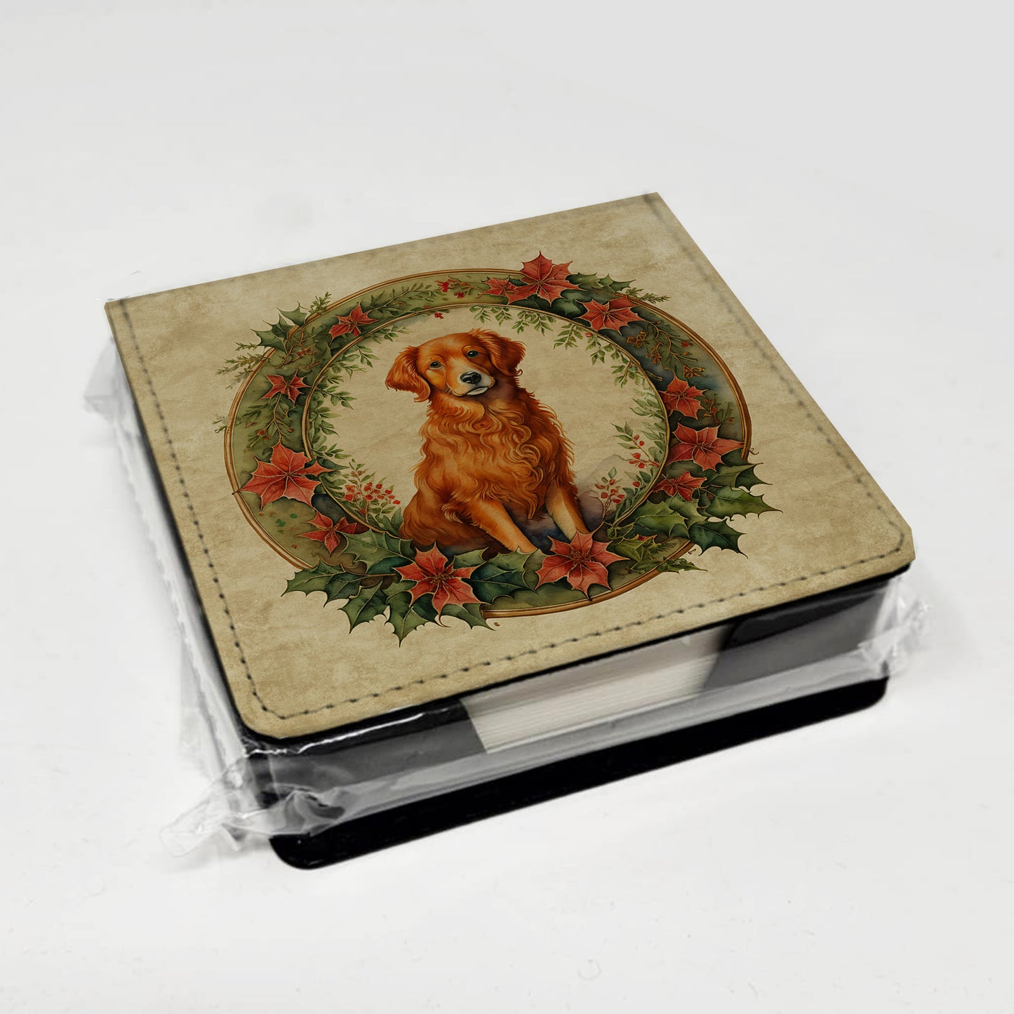 Nova Scotia Duck Tolling Retriever Christmas Flowers PU Leather Note Paper Holder