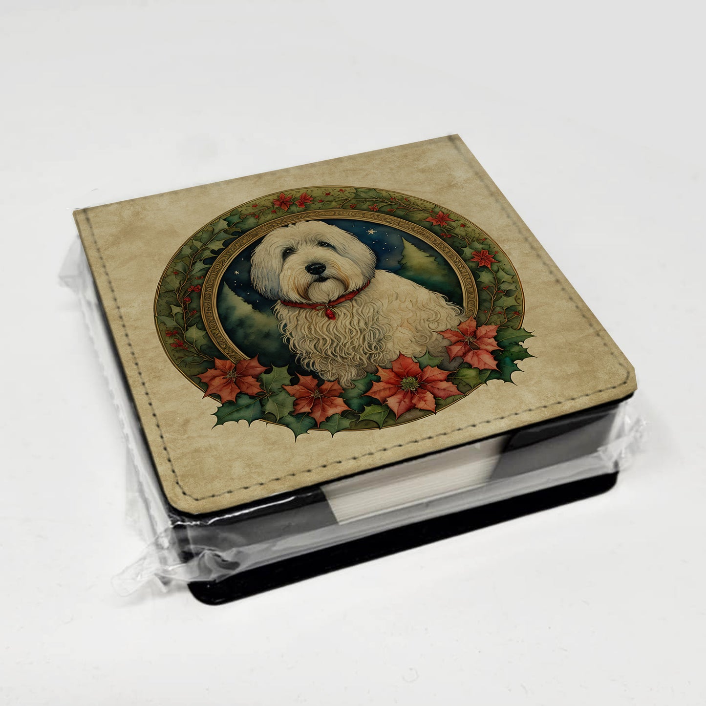 Old English Sheepdog Christmas Flowers PU Leather Note Paper Holder