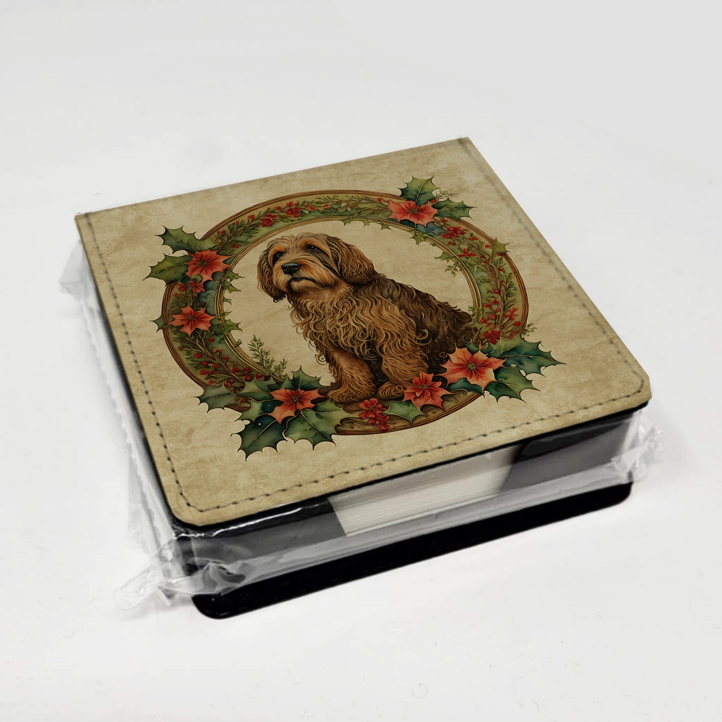 Otterhound Christmas Flowers PU Leather Note Paper Holder