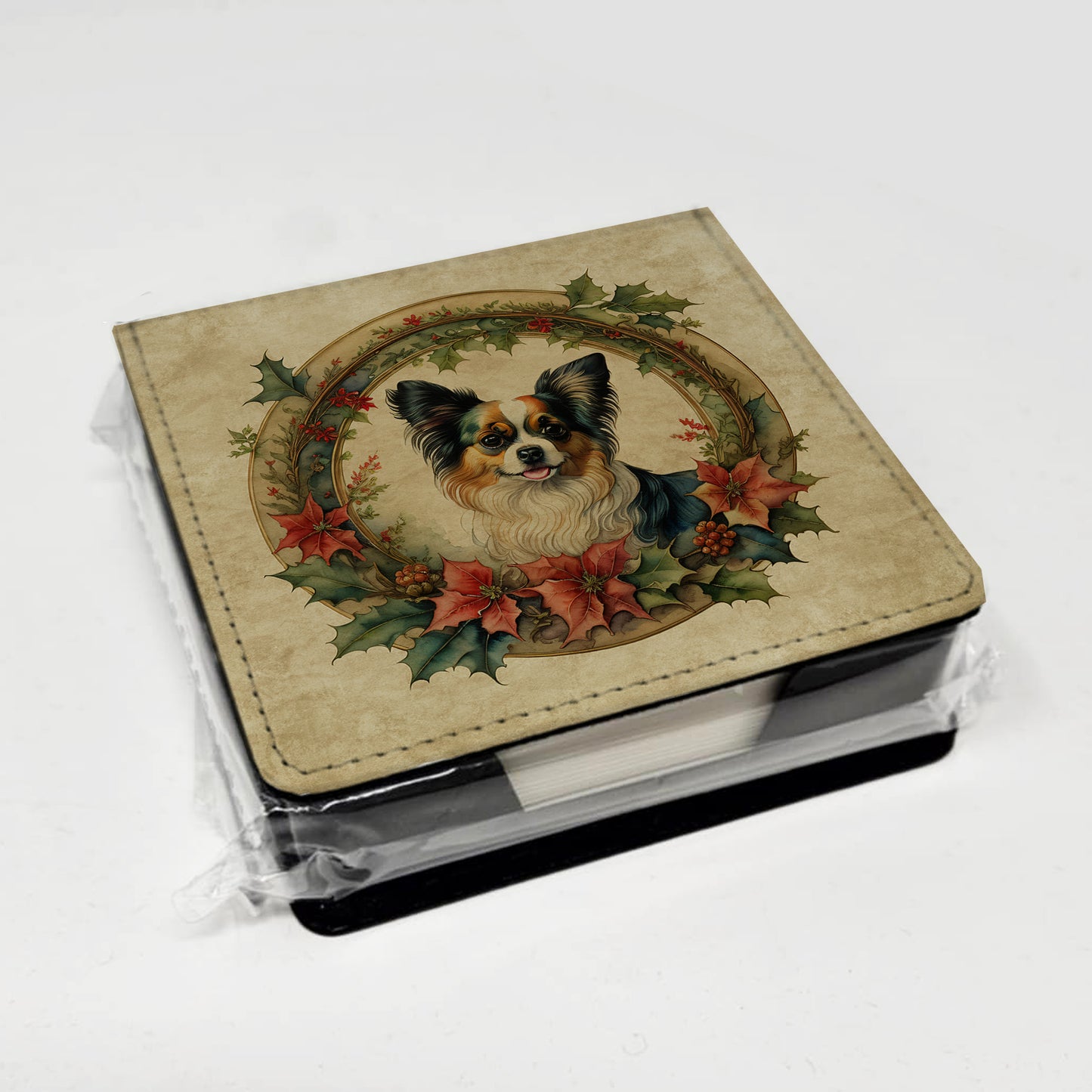 Papillon Christmas Flowers PU Leather Note Paper Holder