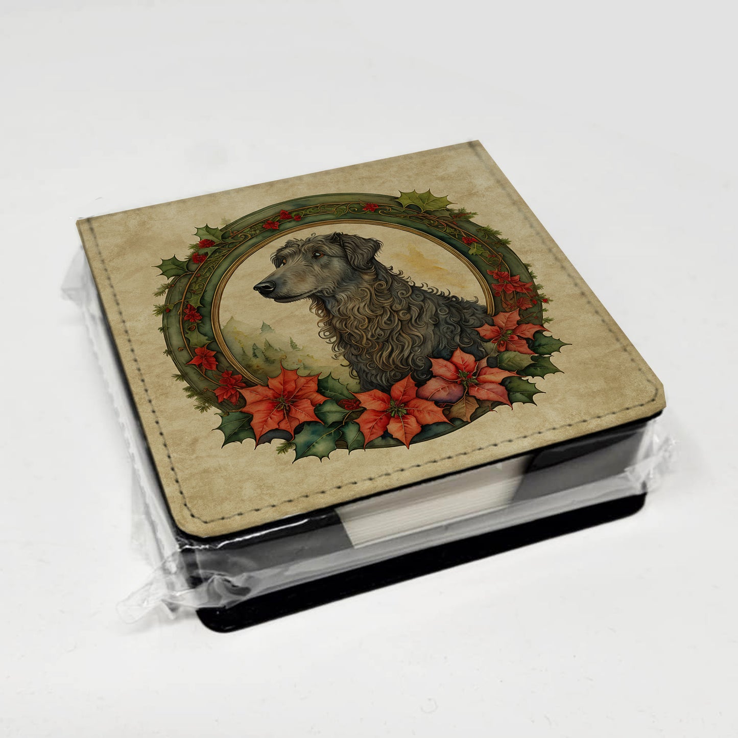 Scottish Deerhound Christmas Flowers PU Leather Note Paper Holder