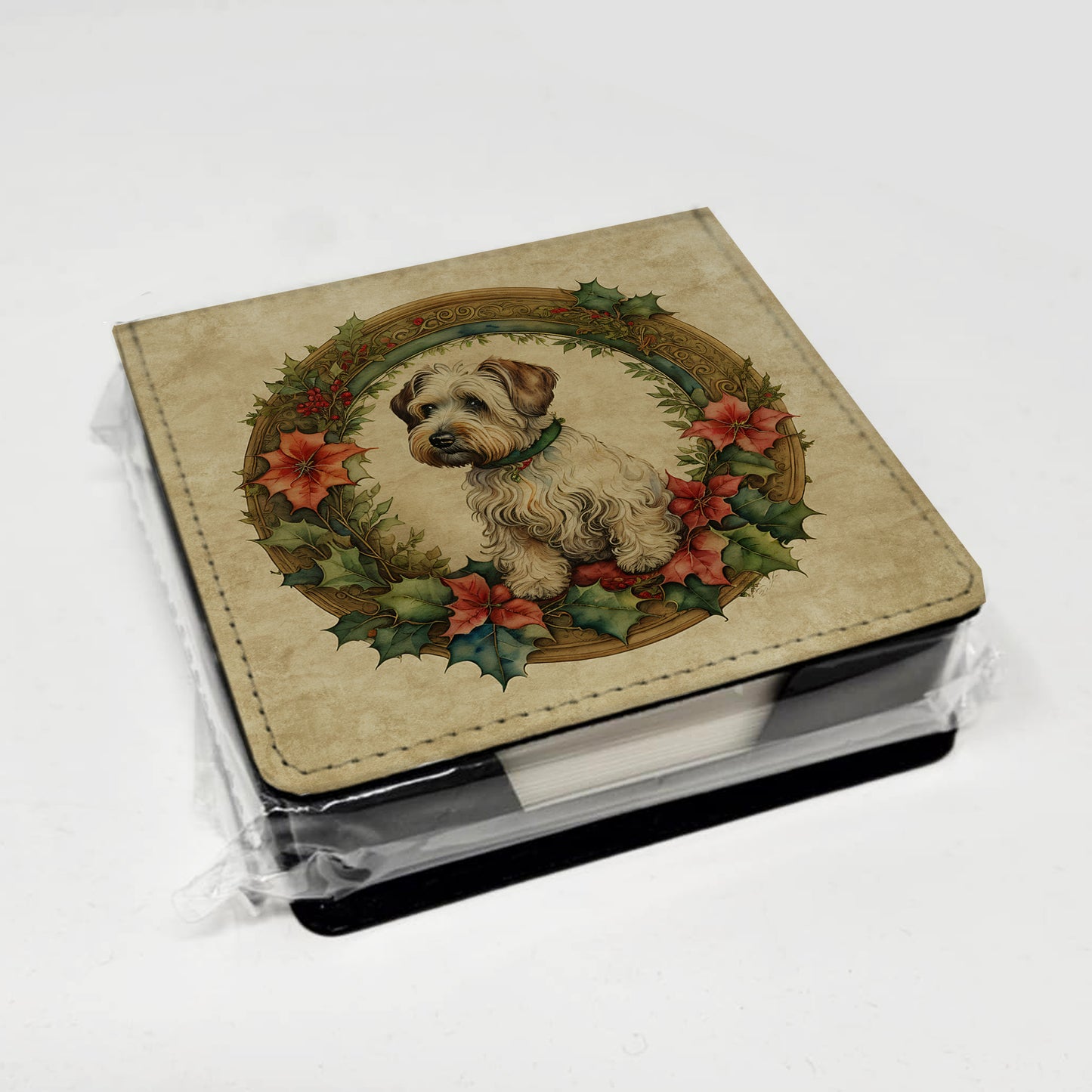 Sealyham Terrier Christmas Flowers PU Leather Note Paper Holder