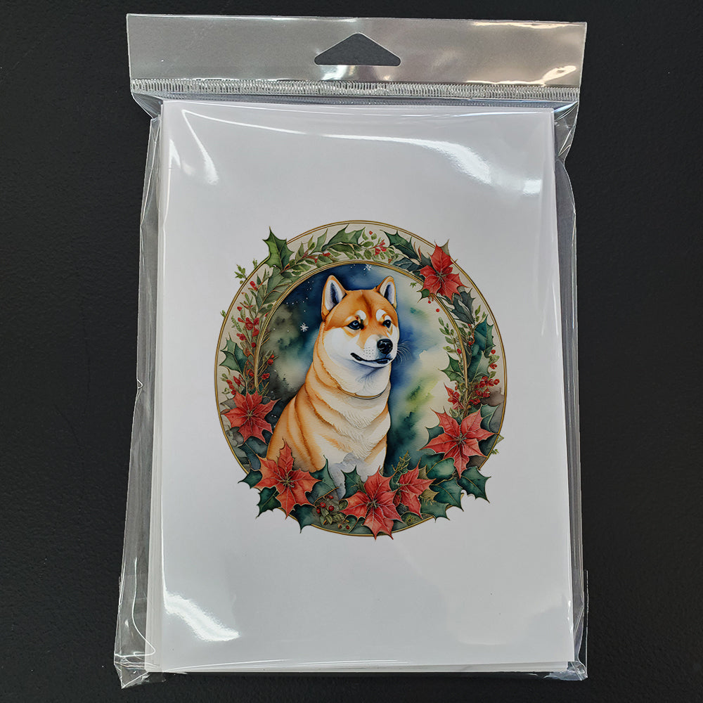 Shiba Inu Christmas Flowers Greeting Cards Pack of 8