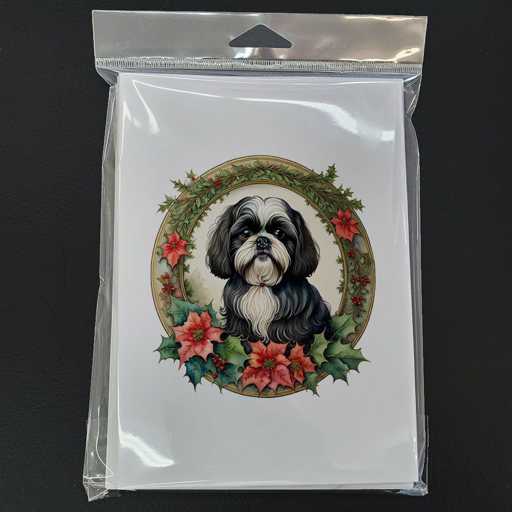 Shih Tzu Christmas Flowers Greeting Cards Pack of 8