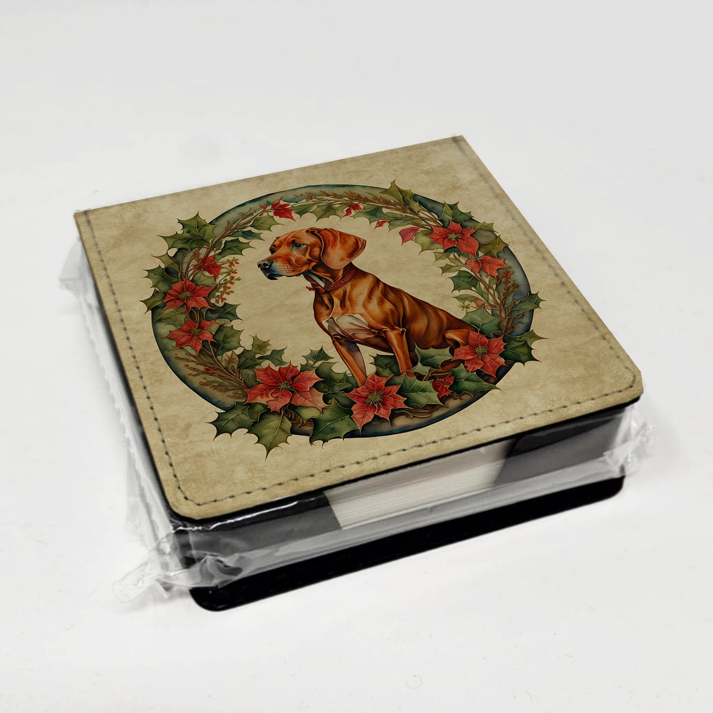Vizsla Christmas Flowers PU Leather Note Paper Holder