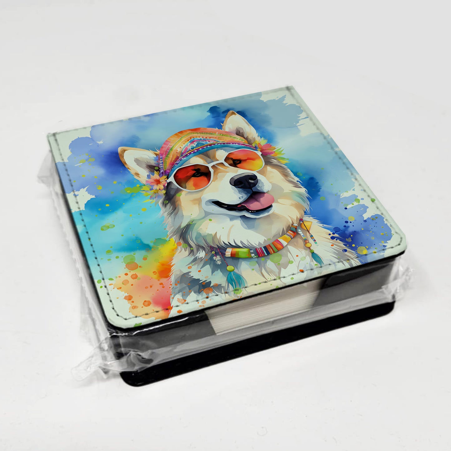 Alaskan Malamute Hippie Dawg PU Leather Note Paper Holder