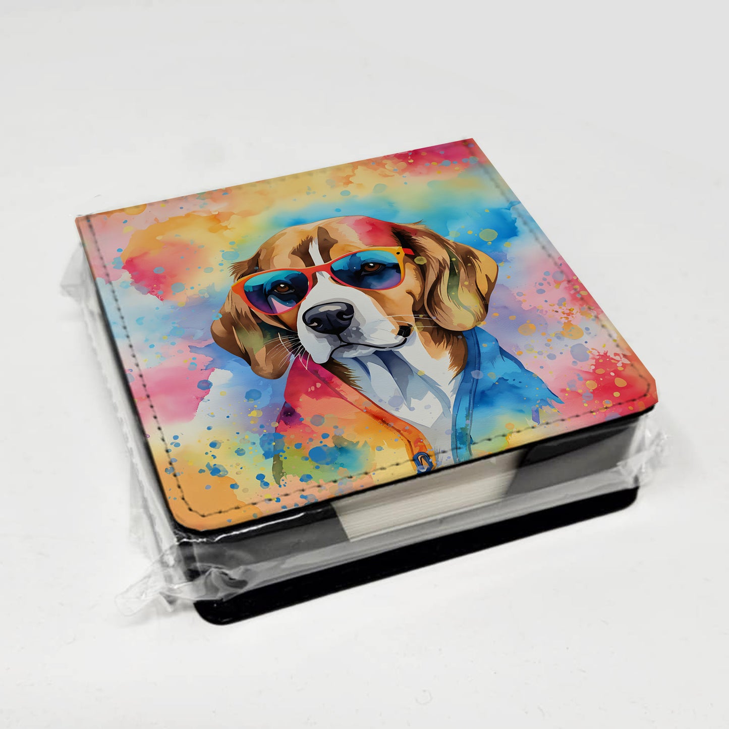 Beagle Hippie Dawg PU Leather Note Paper Holder