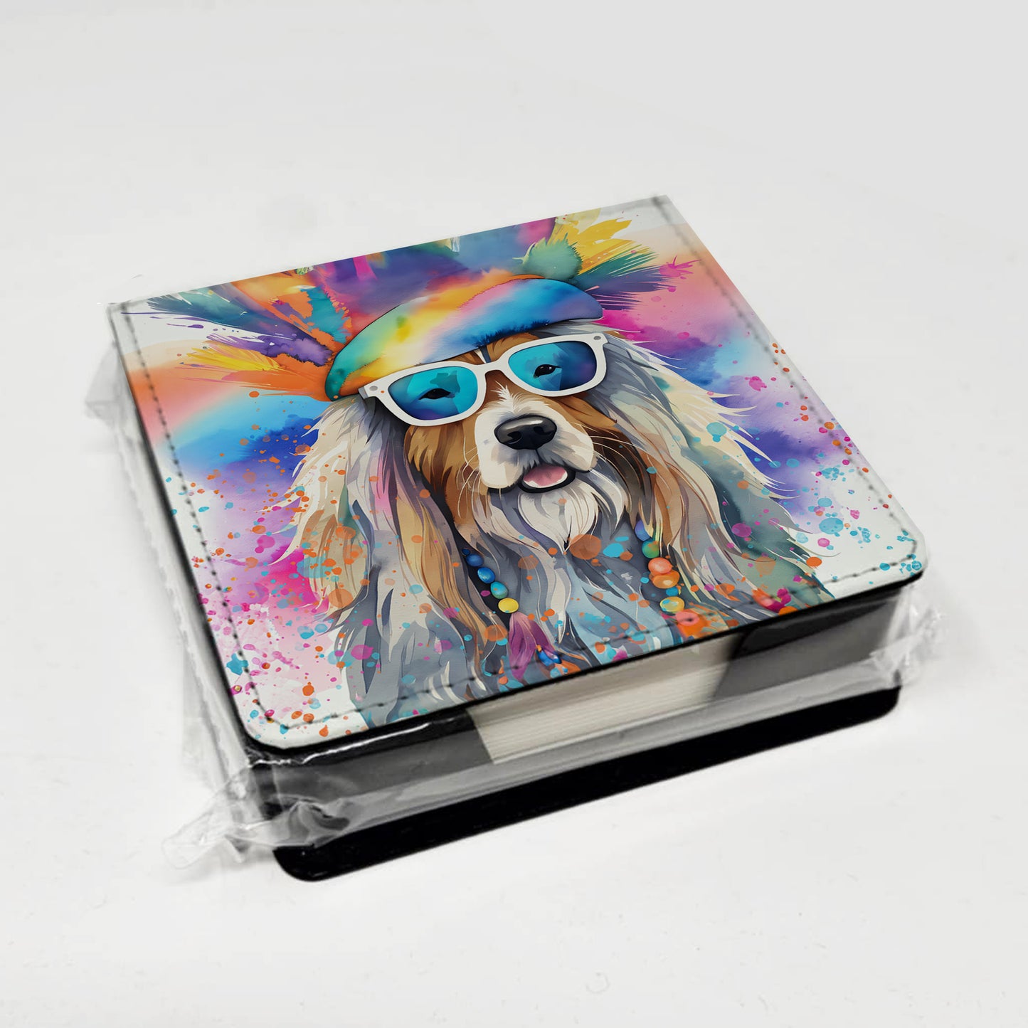 Bearded Collie Hippie Dawg PU Leather Note Paper Holder