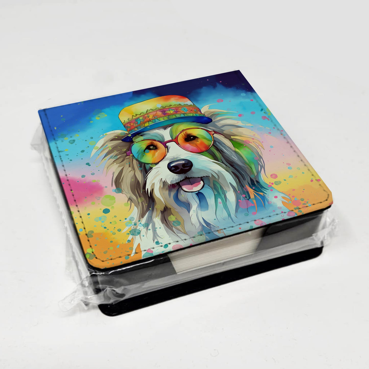 Bearded Collie Hippie Dawg PU Leather Note Paper Holder