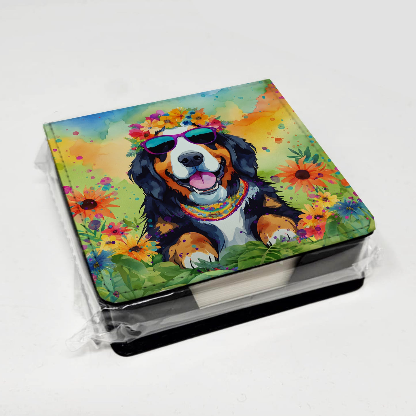 Bernese Mountain Dog Hippie Dawg PU Leather Note Paper Holder
