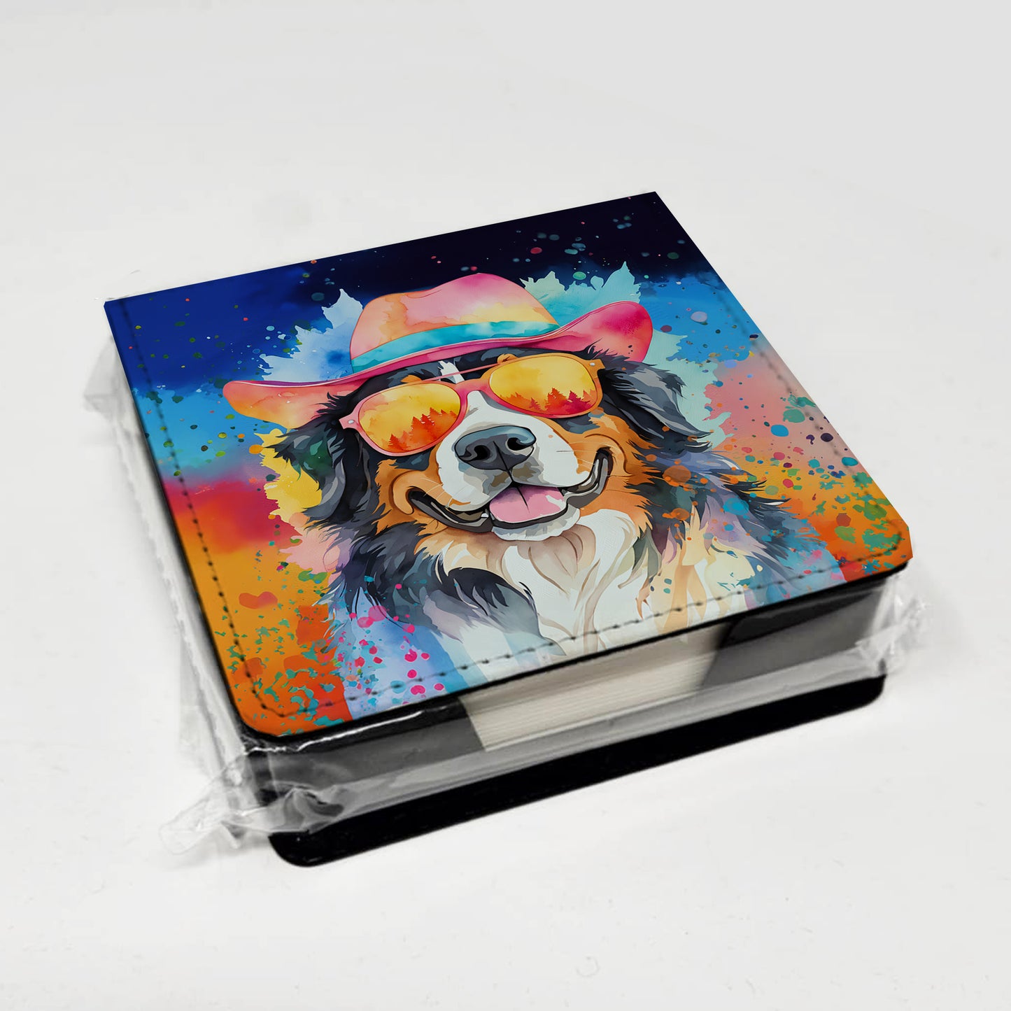 Bernese Mountain Dog Hippie Dawg PU Leather Note Paper Holder