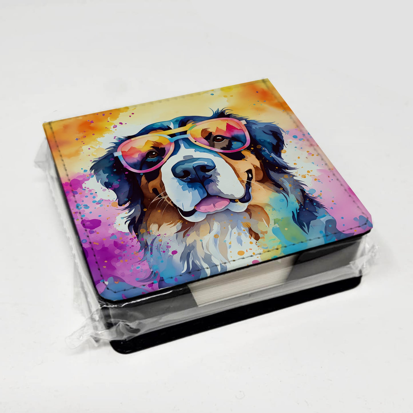 Bernese Mountain Dog Hippie Dawg PU Leather Note Paper Holder