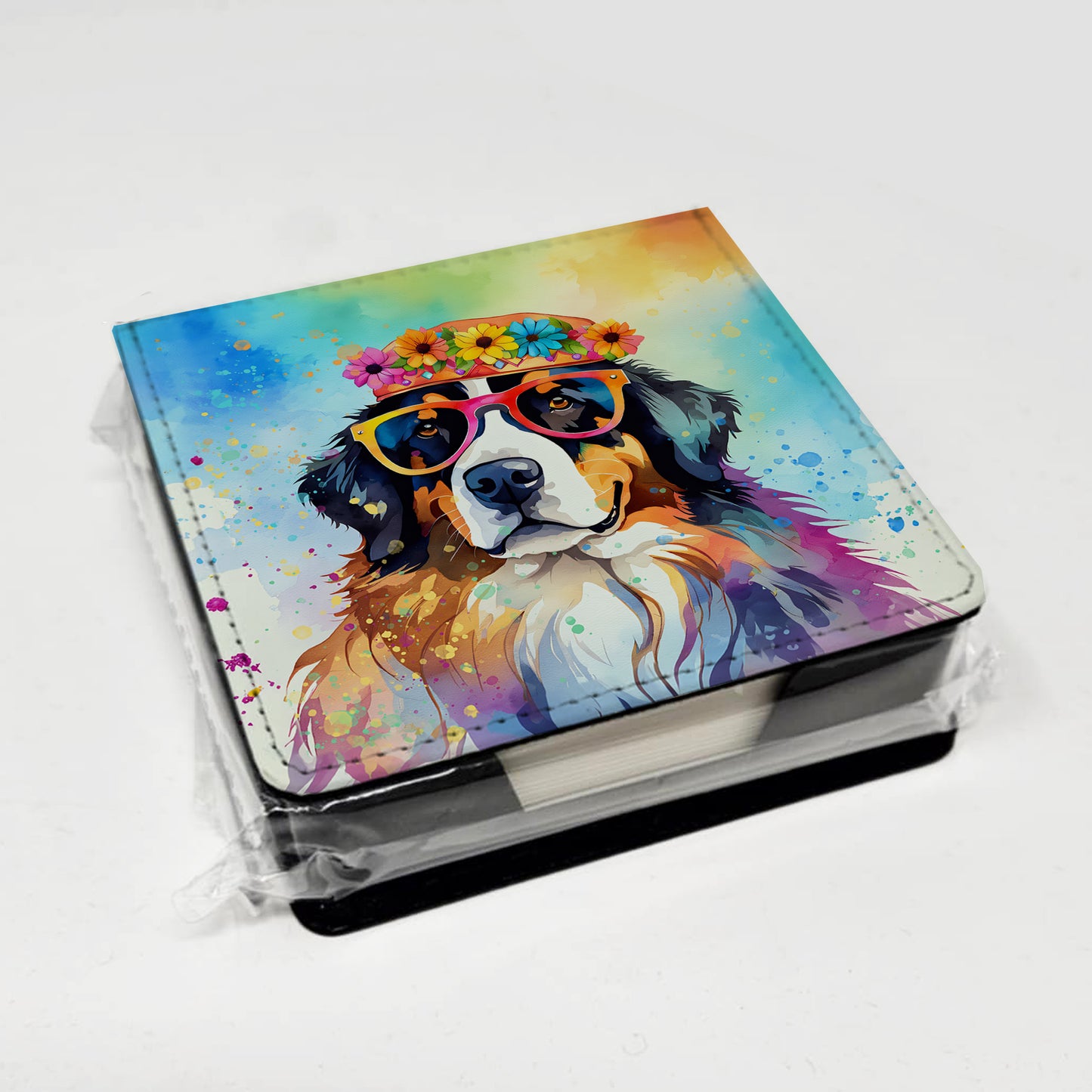 Bernese Mountain Dog Hippie Dawg PU Leather Note Paper Holder