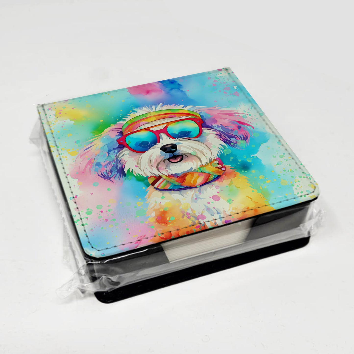 Bichon Frise Hippie Dawg PU Leather Note Paper Holder