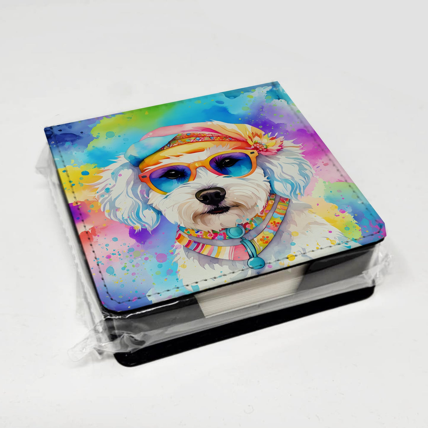 Bichon Frise Hippie Dawg PU Leather Note Paper Holder
