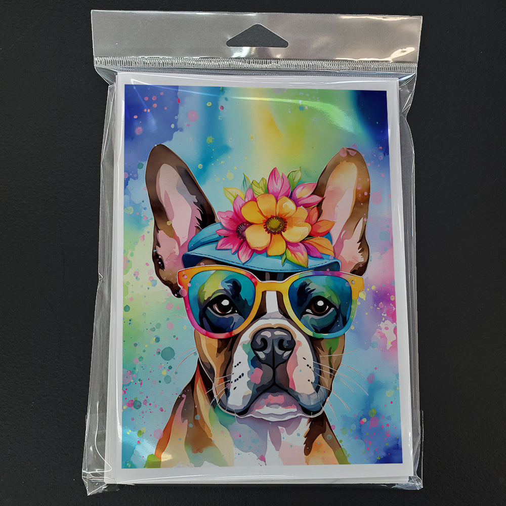 Boston Terrier Hippie Dawg Greeting Cards Pack of 8