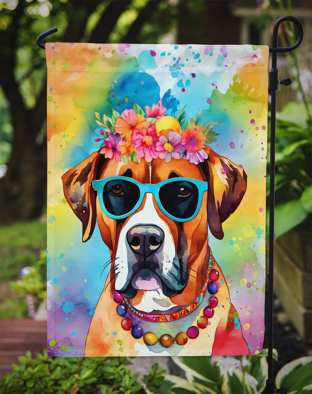 Boxer Hippie Dawg Garden Flag