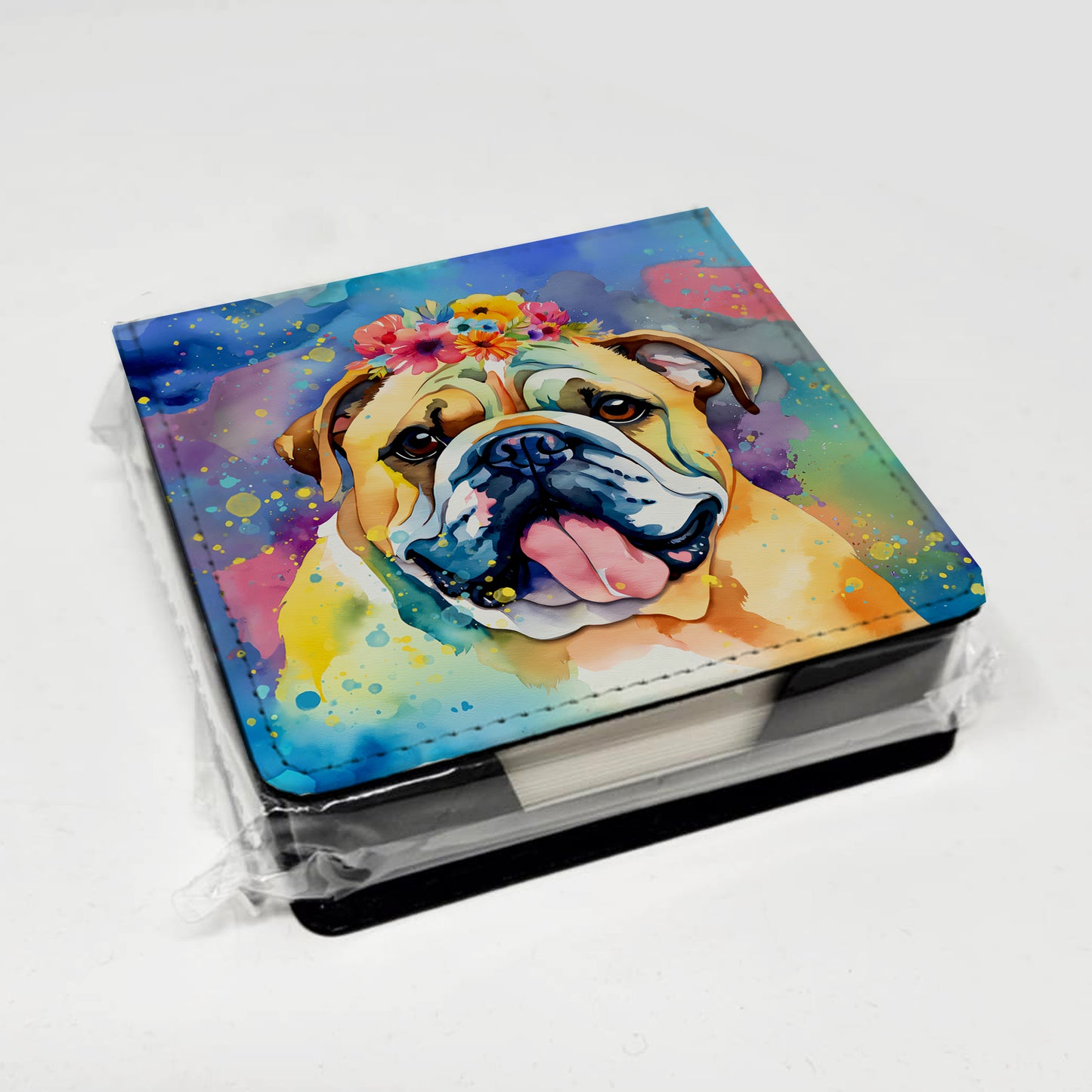 English Bulldog Hippie Dawg PU Leather Note Paper Holder