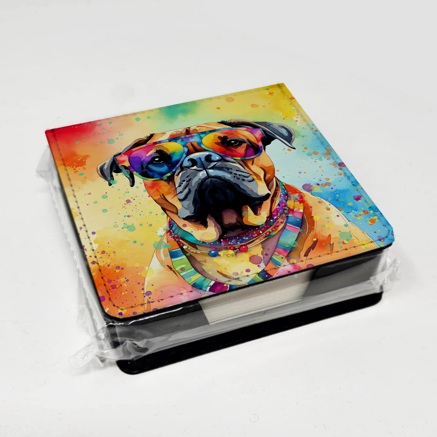 Bullmastiff Hippie Dawg PU Leather Note Paper Holder
