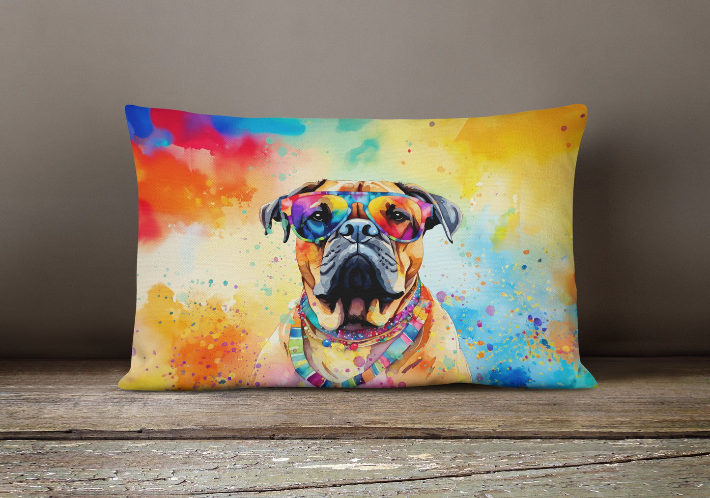 Bullmastiff Hippie Dawg Throw Pillow
